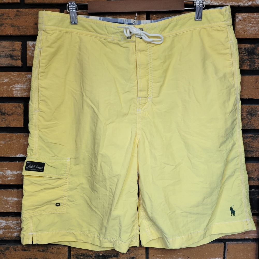 Polo Ralph Lauren Mens Large Swim Trunks Yellow Drawstring Preppy Board Classic